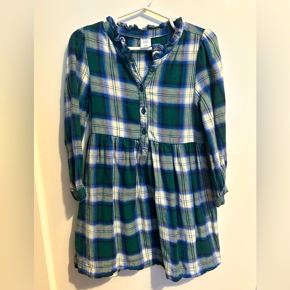 GAP Girls Blue and Green Casual Flannel Long Sleeve Dress